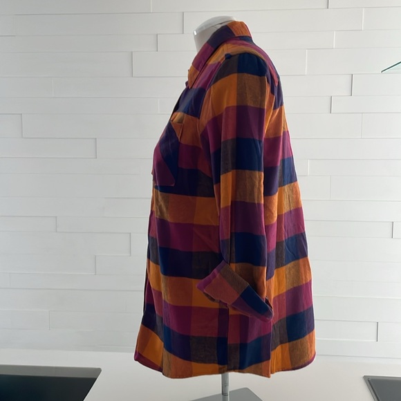 S Plaid button down long sleeve women’s top 100% cotton purple/pink/orange/navy - Picture 2 of 10